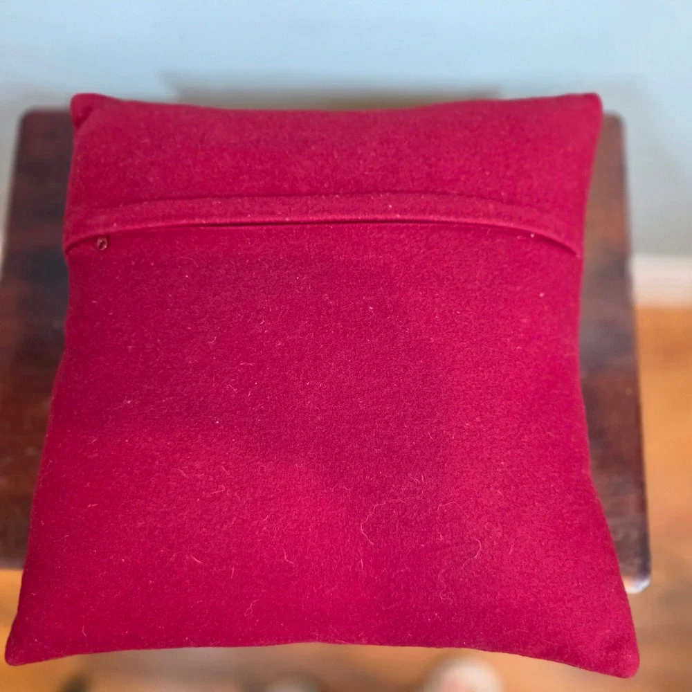 Crate & Barrel Avalon Gold Embroidered Pillow Red Wool 16x16 Zip Feather Insert